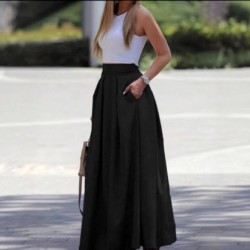 Spring and summer export European and American new style cross-border fashion woven solid color resort style elastic pleated skirt for women 2025