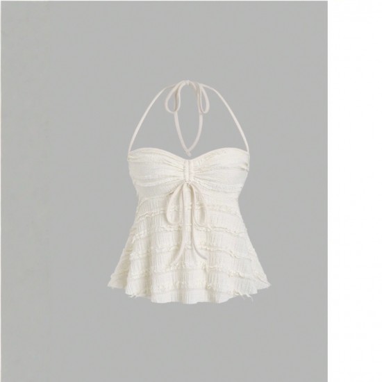 2025 Amazon cross-border European and American new style sexy tied short halter fashion off-the-shoulder halter top for women Cross-border European and American elegant and stylish tie-dye off-the-shoulder short-sleeved dress, slimming and figure-hugging,
