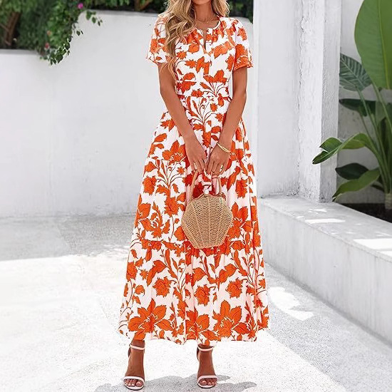 Autumn and winter European and American waist-cinching 2025 new style cross-border women's fashion elastic waist romantic vacation-style printed dress for women
