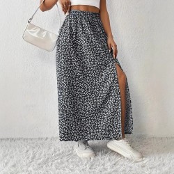 Spring and summer romantic floral high-waisted elastic waist 2025 new style retro four-way stretch split skirt for women