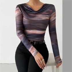 2024 Amazon European and American cross-border elegant and stylish print long sleeve T-shirt factory direct sale
