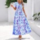 Autumn and winter European and American waist-cinching 2025 new style cross-border women's fashion elastic waist romantic vacation-style printed dress for women