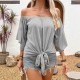 Spring and autumn European style fashion new style cross-border women's wear sexy halter one-shoulder loose off-the-shoulder top for women 2025