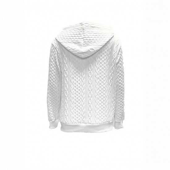 Autumn and winter European and American cross-border new style TEMU fashion jacquard zipper cardigan drawstring hooded sweatshirt for women 2025
