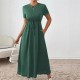 Spring and summer cross-border European and American 2025 new style fashionable design-sense versatile round-neck retro pleated waist dress for women