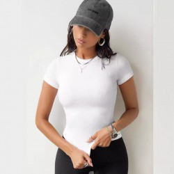 Amazon best-selling clothes spring and autumn women's wear European and American slim fit hot girl top solid color short sleeve T-shirt