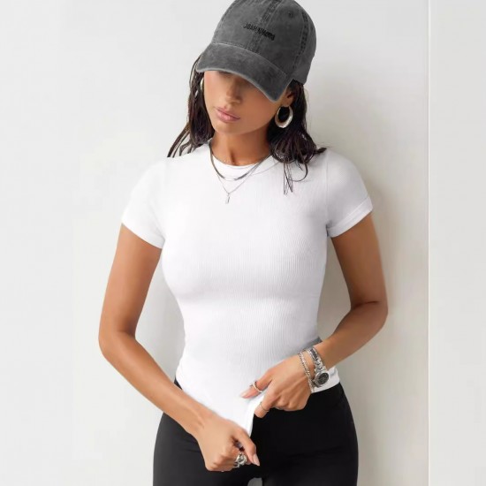 Amazon best-selling clothes spring and autumn women's wear European and American slim fit hot girl top solid color short sleeve T-shirt